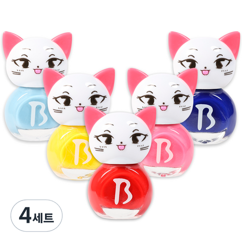 바블리 냥이 어린이 매니큐어 5종 세트, 레드핑 + 옐로핑 + 하늘핑 + 핑크핑 + 블루핑, 4개