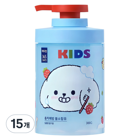 메디안 365 데이즈 충치불소 어린이 펌핑치약 레드베리민트향, 300g, 15개