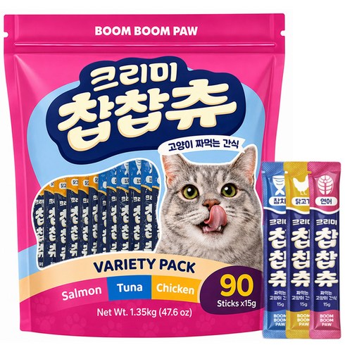 붐붐포 고양이 크리미 찹찹츄 짜먹는 간식 90p, 1.35kg, 1개, 혼합맛(닭고기/연어/참치)