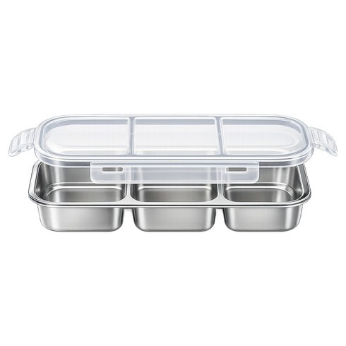 발룬피니 연마제 없는 스텐 304 칸막이 밀폐용기, 1개, 600ml 3칸