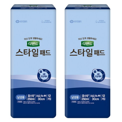 디펜드 남성용 스타일 패드형 성인기저귀, 12개입, 2개