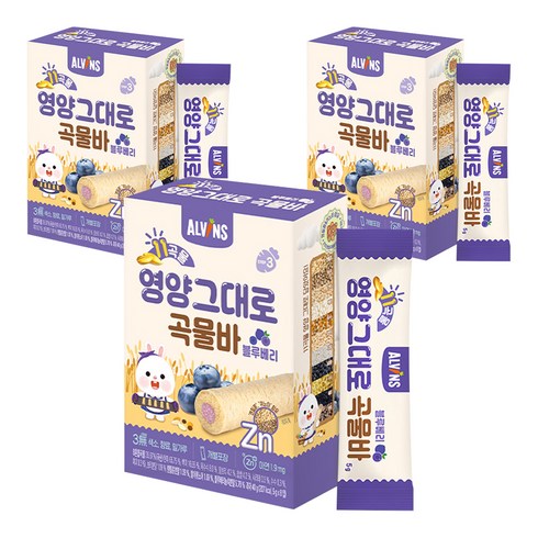 엘빈즈 11곡물 영양그대로 곡물바, 블루베리맛, 40g, 3개