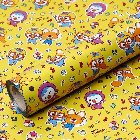 위드 뽀로로 증착롤 포장지 중 37.5cm x 12m, 옐로우, 1개