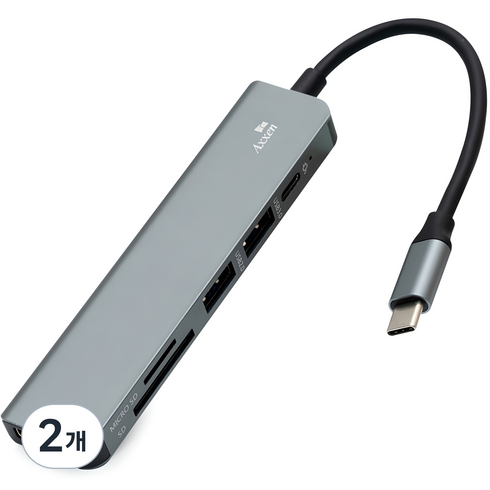 액센 6in1 C타입 USB 3.0 HDMI PD MSD 멀티허브 MH20, 그레이, 2개