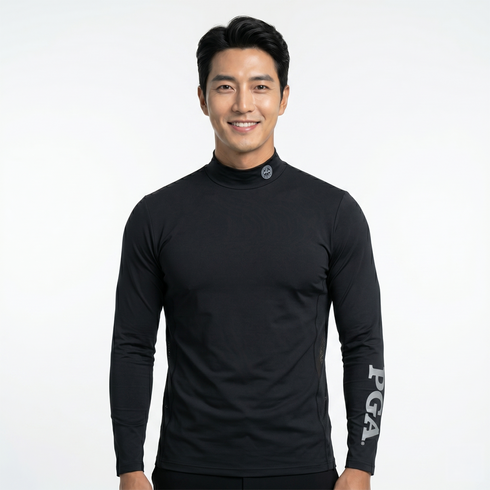PGA투어 남성용 목폴라 베이스 레이어 PGAM-60, 블랙, 1개