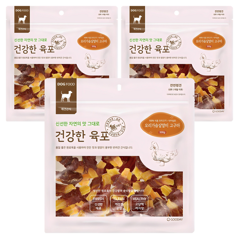 굿데이 강아지 건강한 육포, 오리가슴살말이 고구마, 300g, 3개