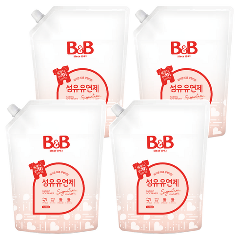 비앤비 유아 비자극 섬유유연제 자스민앤로즈향 리필형, 1.5L, 4개