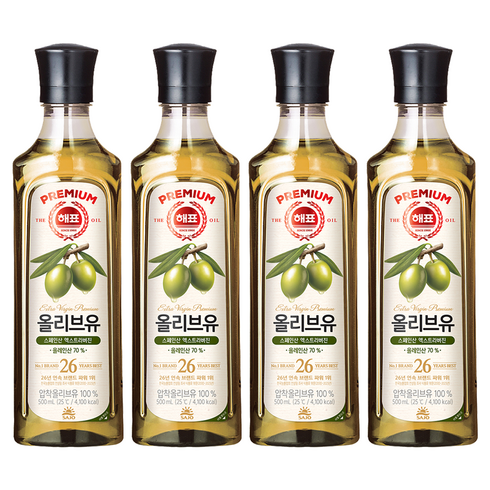 해표 압착 올리브유, 500ml, 4개
