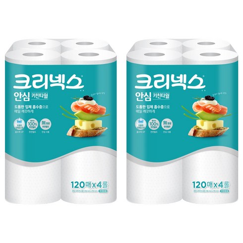 크리넥스 안심 키친타올 120매, 4롤, 2개