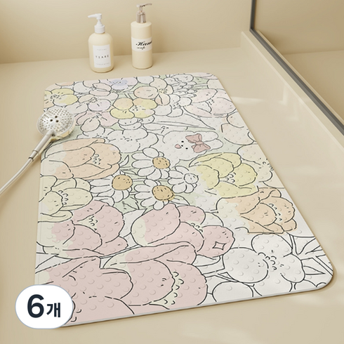 데이소이 심플 디자인 흡착 욕실 욕조 매트 70 x 40 cm, 26 꽃 사이 토끼, 6개