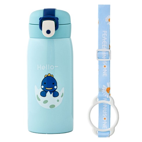 코코메이트 원터치 보온보냉 공룡 텀블러 스트랩세트, 블루, 350ml, 1개