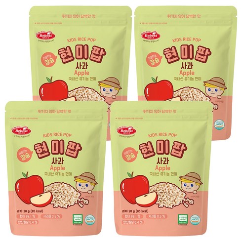 베베스트 유기농 칼슘 현미팝, 사과, 20g, 4개