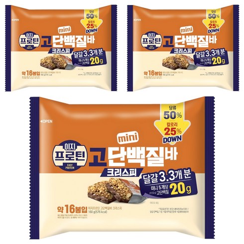 롯데웰푸드 이지프로틴 크리스피 미니 고단백질바, 160g, 3개