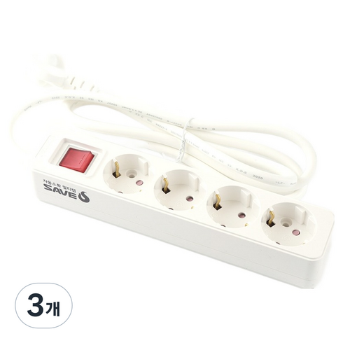 세이브에스 자동소화 멀티탭 일반형 4구 FKM-0024N, 1.5m, 화이트, 3개