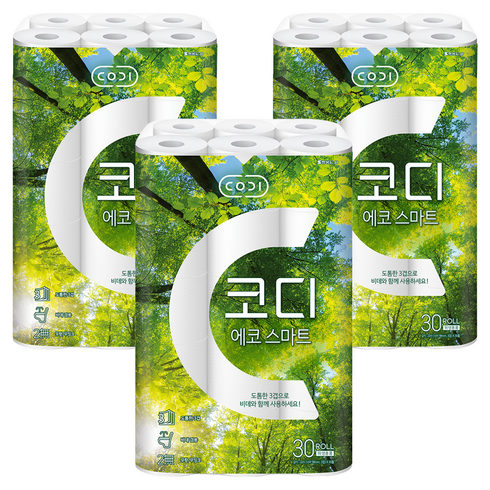 코디 3겹 에코 스마트 롤화장지, 22m, 30개입, 3개