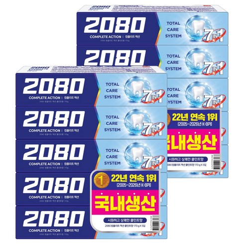 2080 컴플리트액션 쿨민트 치약, 170g, 10개