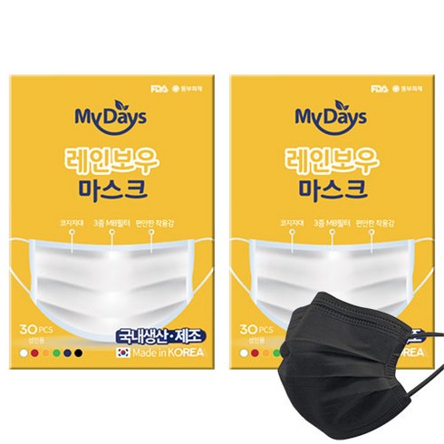 마이데이즈 MB필터 레인보우 일회용 컬러 덴탈 마스크 중형 M, 30개입, 2개, 티타늄블랙