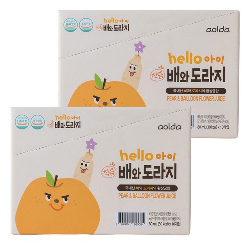 아올다 헬로아이 착즙 배와도라지, 배 + 도라지 혼합맛, 80ml, 20개