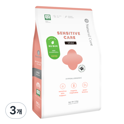 네츄럴코어 강아지 센시티브케어 기능성 사료 작은입자, 장건강/유산균, 1.2kg, 3개
