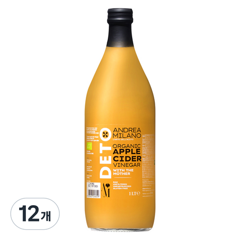 안드레아밀라노 유기농 사과식초, 1L, 12개