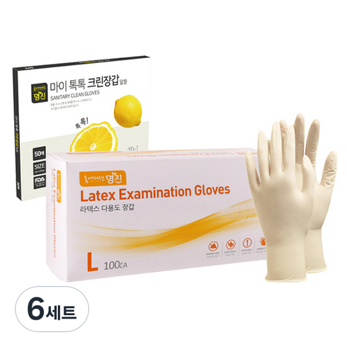 명진 라텍스 위생장갑 L 100p + 마이톡톡 위생장갑 50p, 6세트, 100EA