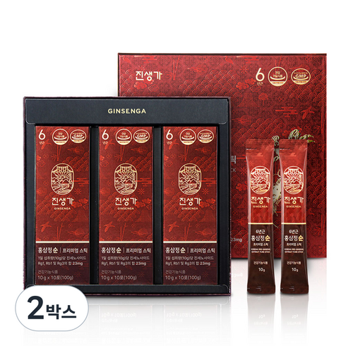진생가 홍삼정 순 프리미엄 스틱 + 쇼핑백, 300g, 2박스