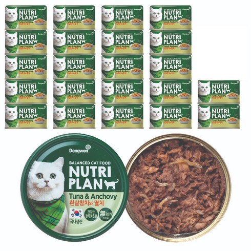 동원뉴트리플랜 고양이 간식캔, 혼합맛(흰살참치/멸치), 160g, 24개