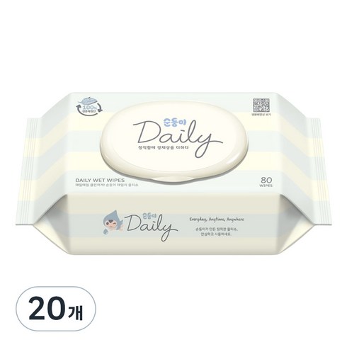 순둥이 데일리 물티슈 캡형, 45g, 80매, 20개