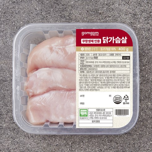 곰곰 무항생제 인증 닭가슴살 (냉장), 400g, 1개