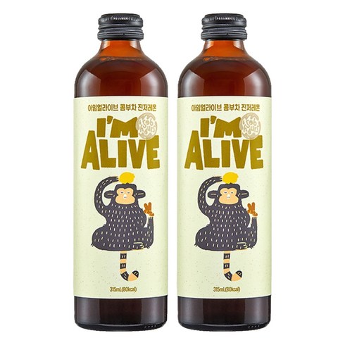 아임얼라이브콤부차 유리병 진저레몬, 315ml, 2개