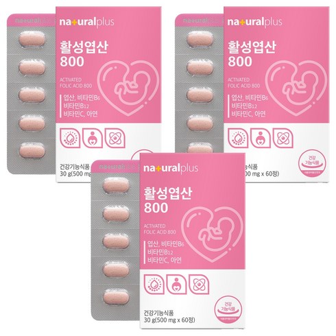 내츄럴플러스 활성 엽산 800 30g, 60정, 3개