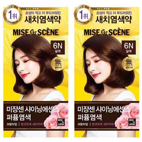 미쟝센 올 뉴 샤이닝 에센스 염모제, 6N 갈색, 2개