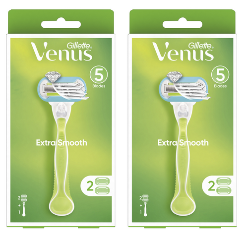 Venus 정품 엑스트라 스무스 여성용 면도기 핸들 + 날 2p 세트, 2개, 1개입