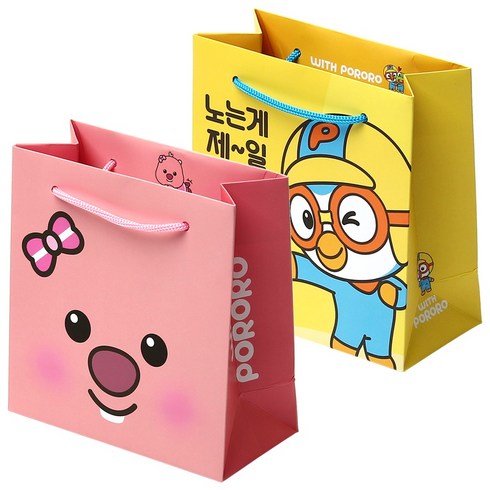포포팬시 위드 뽀로로 쪼꼬미 쇼핑백, 옐로우 + 핑크, 10개