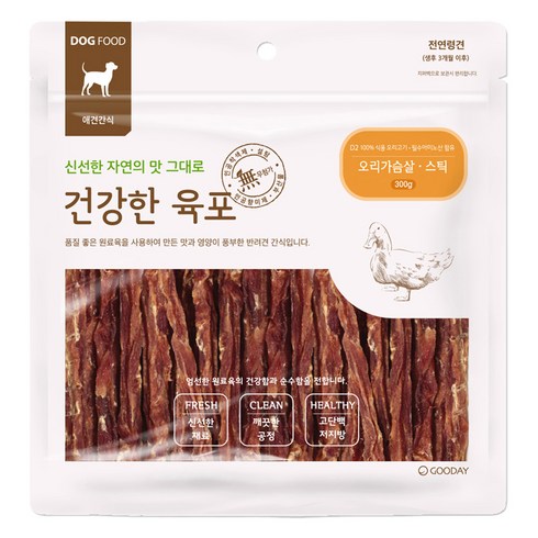 굿데이 강아지 건강한 육포, 오리가슴살 스틱, 300g, 1개