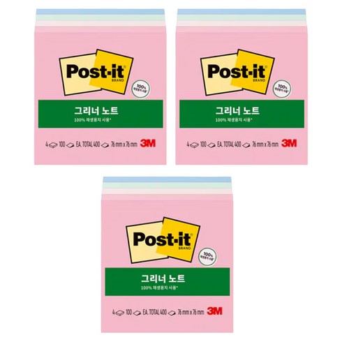포스트잇 쓰리엠 그리너노트, 스윗스프링클즈, 3개, 400매