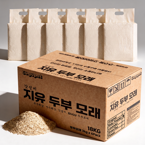 구구펫 응고형 고양이 두부모래 11L, 3kg, 6개, 베이비파우더