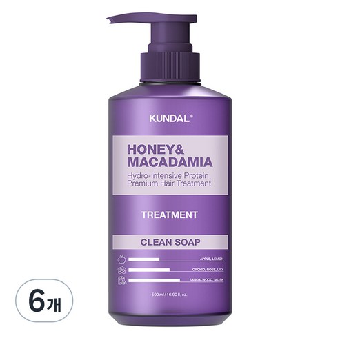 쿤달 허니 앤 마카다미아 헤어 트리트먼트 클린솝향, 500ml, 6개