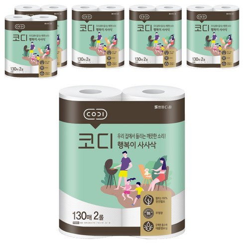 코디 행복이 사사삭 천연펄프 키친타올, 2롤, 6개