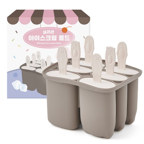 퍼기 실리콘 아이스크림 몰드 + 스틱 6p 세트, 토프브라운, 1세트