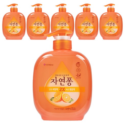 [비건라이프] 자연퐁 비린내 걱정없는 주방세제 오렌지 펌프타입, 490ml, 6개
