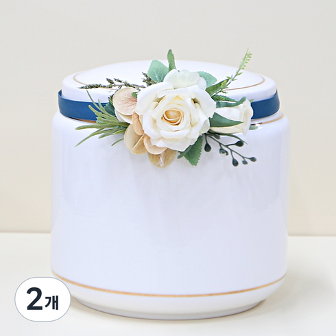 주앤지 조화 성묘 유골함 봉안당 납골당 꾸미기 장미꽃 리스, 화이트(장미) + 군청(리본), 2개