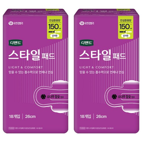디펜드 여성용 스타일 참숯 패드형 성인기저귀, 18개입, 2개