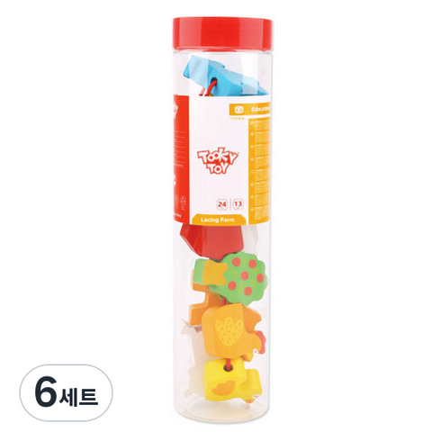 투키토이 원목 동물 구슬 끈꿰기세트 TKB510-B, 6세트