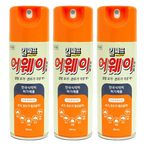 킬파프 어웨이모기/진드기기피제, 200ml, 3개