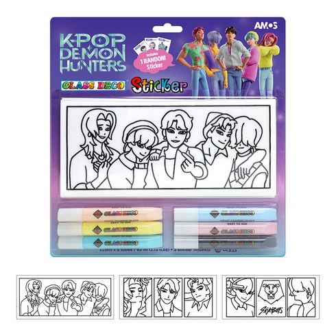 아모스 케이팝 데몬 헌터스 글라스데코 10.5ml x 6종 + 씰 스티커 + 스티커 3p 세트, 혼합색상 + 사자보이즈, 1세트