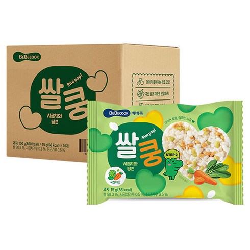 베베쿡 쌀쿵, 혼합맛(시금치/당근), 15g, 10개
