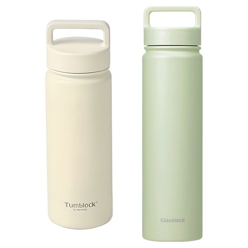 글라스락 텀블락 스포티 핸들 텀블러 500ml + 스포티 핸들 텀블러 700ml, 500ml(베이지) + 700ml(페일그린), 1세트