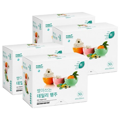 퓨어썬데이 국내제조 빨아쓰는 데일리 행주, 50개입, 4개