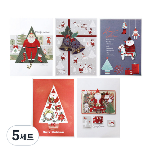 프롬앤투 크리스마스카드 fss206-23456 5종 세트, 혼합 색상, 5세트